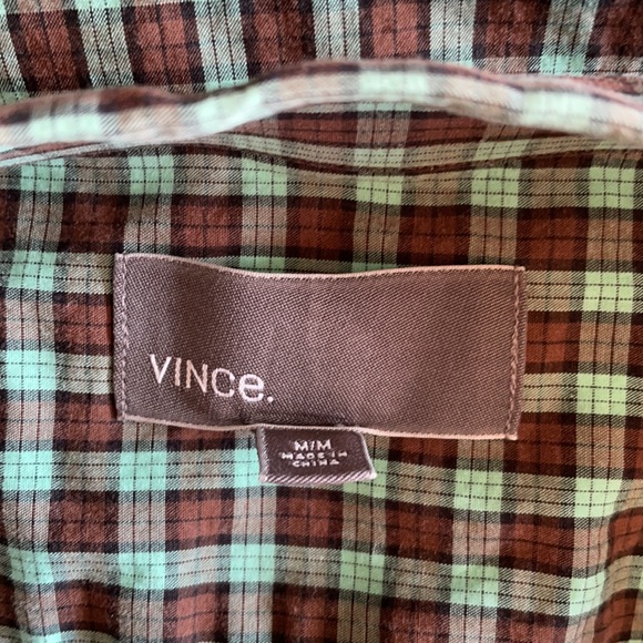 Vince shirt Brown and teal button down long sleeve shirt size medium - Picture 5 of 6